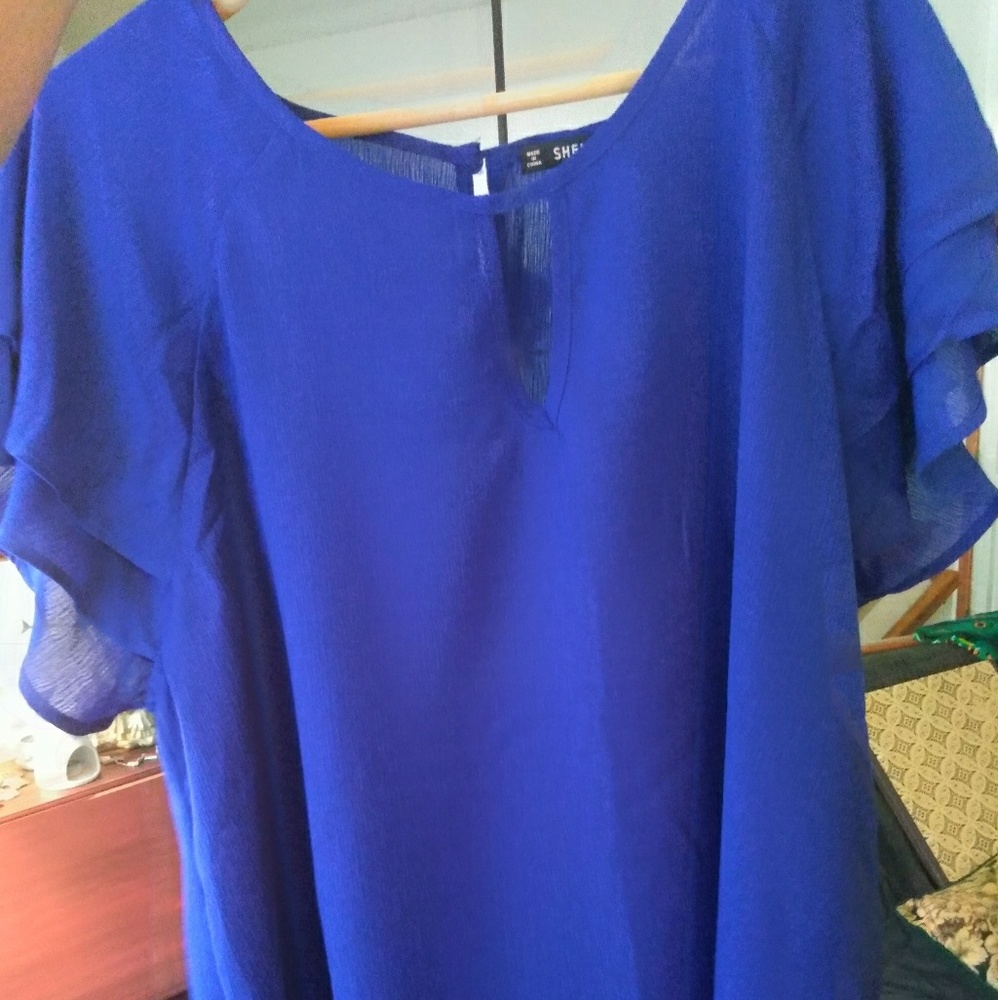 Blue Frill Sleeve Top